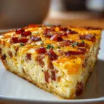 Bacon and Cheese Crustless Quiche served on a plate, perfect for brunch.