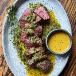 Succulent beef tenderloin ready to be served with gourmet sides