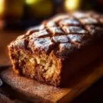 Freshly baked Cinnamon Apple Bread with a caramelized apple topping
