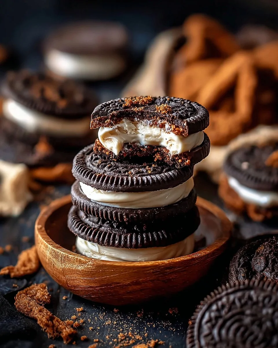 Deep-fried Oreos filled with cookies and cream cheesecake, dessert treat.