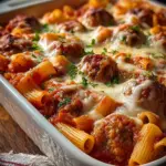 Delicious Dump and Bake Meatball Casserole ready to serve.