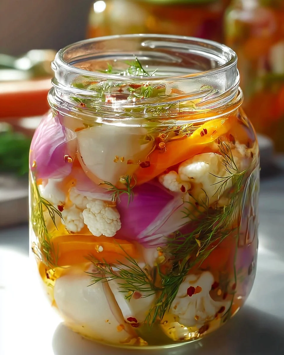 Bowl of easy refrigerator pickled vegetables recipe with vibrant colors