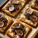 Festive flatbread topped with figs, brie cheese, caramelized onions, and balsamic glaze.