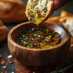Irresistible olive oil bread dip served with fresh bread