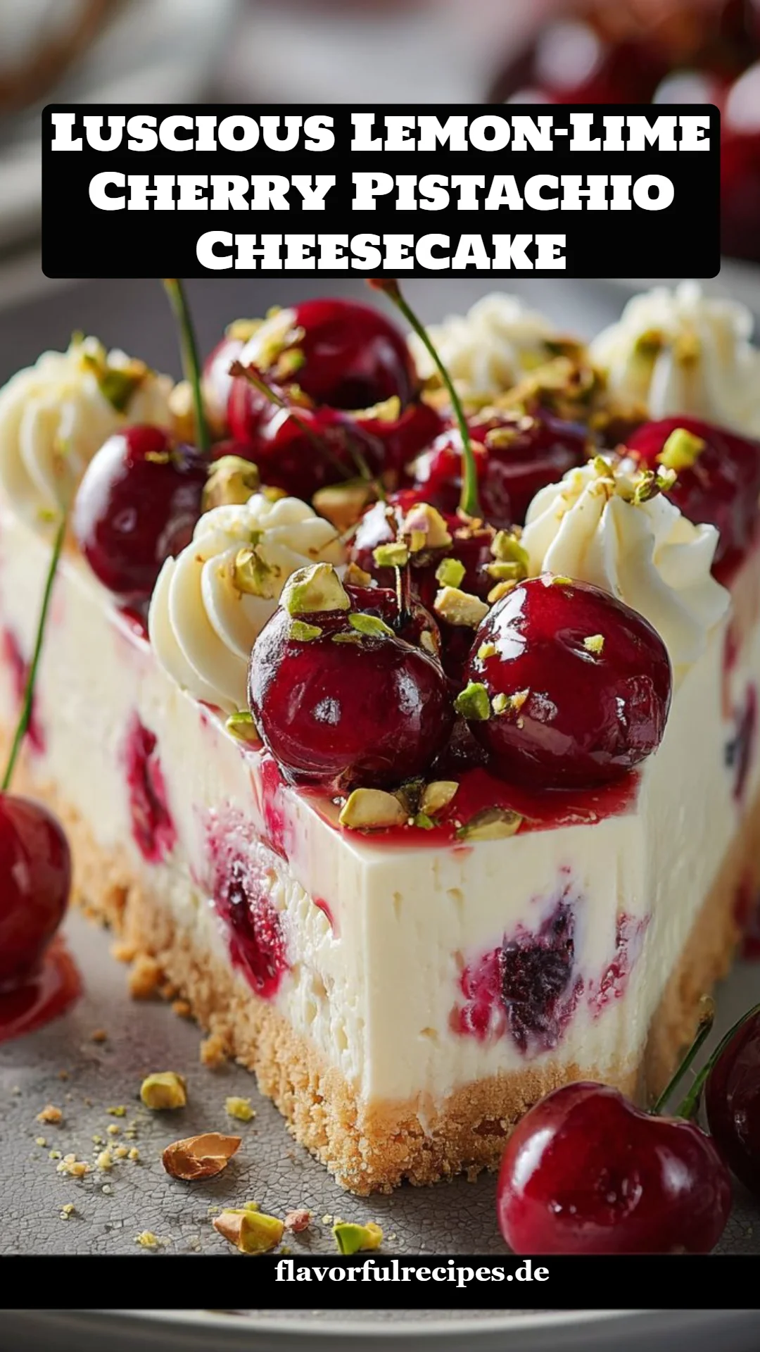 Luscious Lemon-Lime Cherry Pistachio Cheesecake