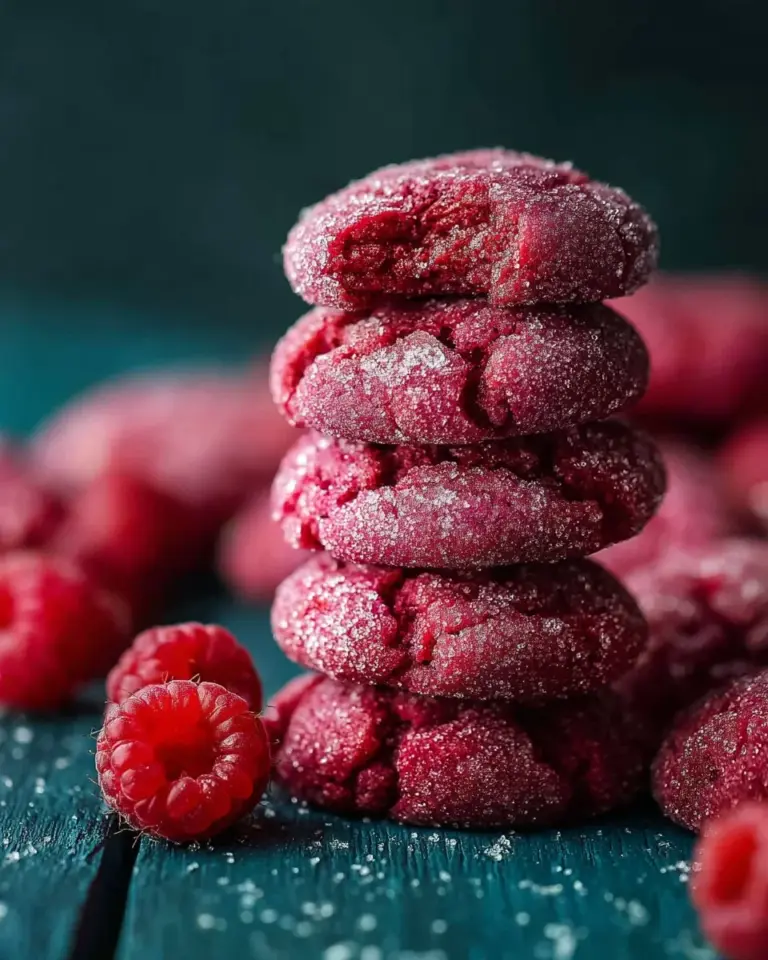 Freshly baked raspberry cookies with a vibrant red berry center