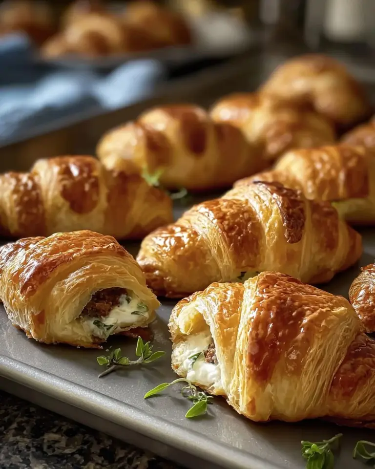 Delicious Rotel sausage and cream cheese crescents baked golden brown.