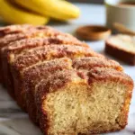 Slice of Snickerdoodle Banana Bread with cinnamon sugar topping